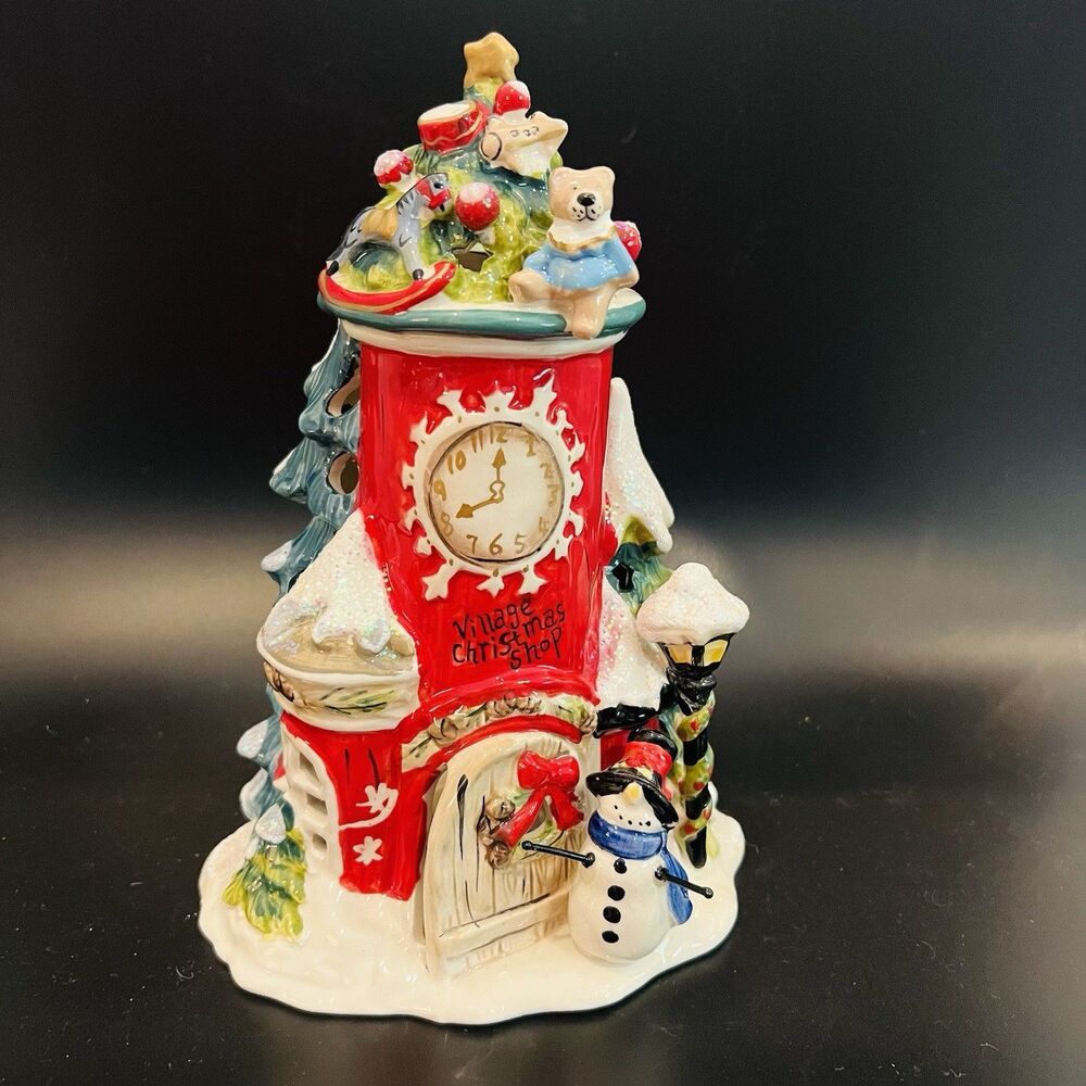 Blue Sky Clayworks VILLAGE CHRISTMAS SHOP Candle Tea Light House 10.5”